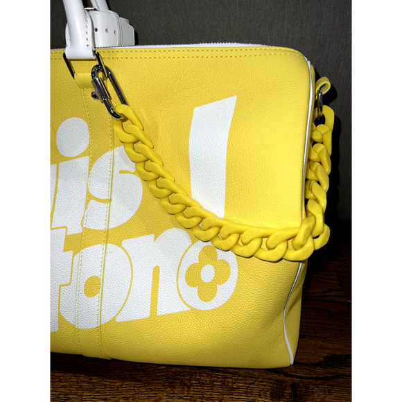 Louis Vuitton Keepall Bandouliere 50 Yellow White Exclamation Weekend Travel Bag - Picture 4 of 12